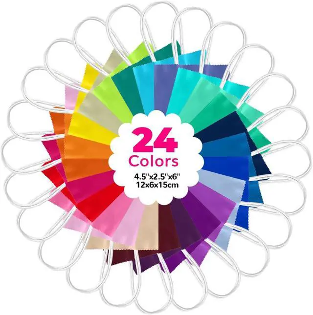 Alt view image 2 of 7 - 24PCS Mini Gift Bag with Handles Bulk 4.5"x2.5"x6" Gift Bags 24 Colors Bags Multiple Uses