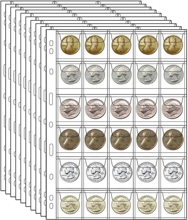 Main image of 10 Sheets (30 Pockets Each Sheet) Coin Collection Pages,Coin Binder Inserts Sleeves 9 Hole for Coin Album,Collecting Protectors Silver Dollar Bill Quarters Penny Stamp Currency 10 Pack