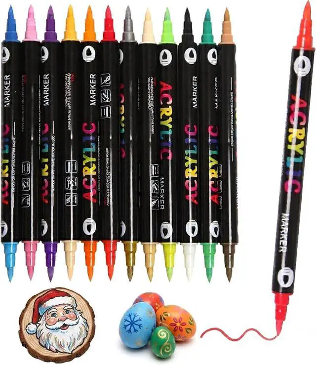 Alt view image 8 of 8 - 24 Colors Acrylic Paint Markers,Dual Tip Drawing Marker Pen for Adult Art,Rock Painting,Ceramic,Wood,Plastic,Calligraphy,Scrapbooking,Brush Lettering,Card Making,DIY Crafts