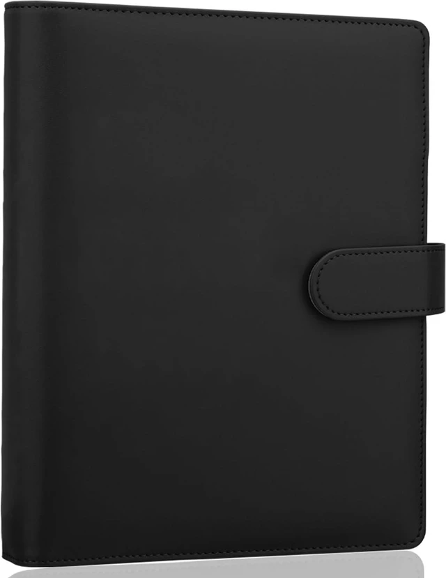 Main image of A5 Binder 6 Ring Refillable Notebook Planner Cover for A5 Planner Inserts & Refill Paper, PU Leather Loose Leaf Personal Organizer Photocard Holder Budget Binder with Magnetic Buckle, Black