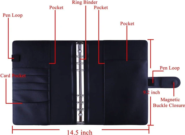 Alt view image 2 of 7 - A5 Binder 6 Ring Refillable Notebook Planner Cover for A5 Planner Inserts & Refill Paper, PU Leather Loose Leaf Personal Organizer Photocard Holder Budget Binder with Magnetic Buckle, Black