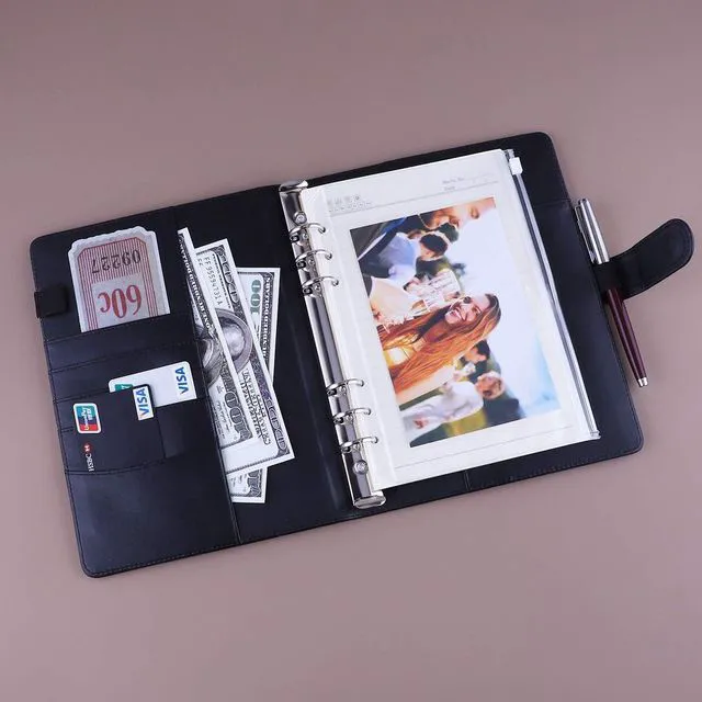 Alt view image 3 of 7 - A5 Binder 6 Ring Refillable Notebook Planner Cover for A5 Planner Inserts & Refill Paper, PU Leather Loose Leaf Personal Organizer Photocard Holder Budget Binder with Magnetic Buckle, Black