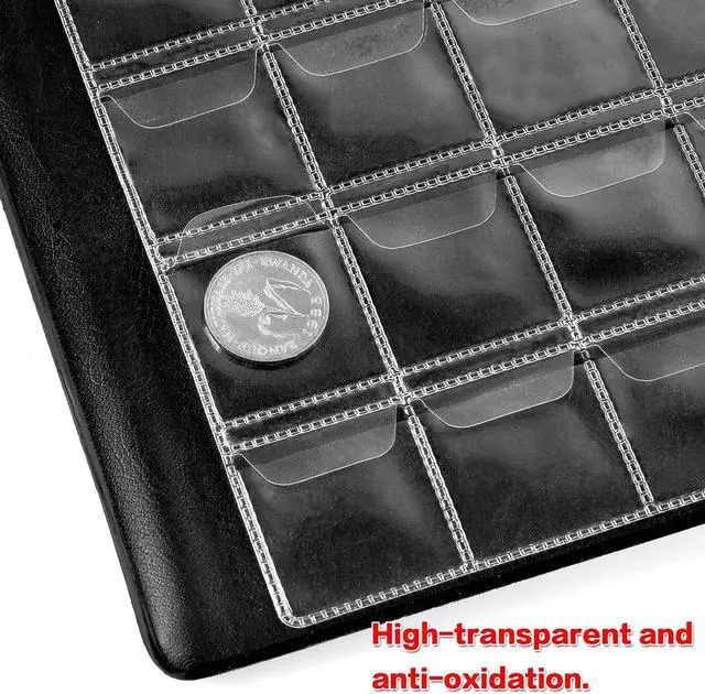Alt view image 6 of 7 - Coin Collection Book Holder Albums for Collectors, 2-Sided Display, Black | 20-46mm Coin Sleeves, Flap Pockets Help Reduce Slipping And Rubbing, Pu Cover, Gift-Ready
