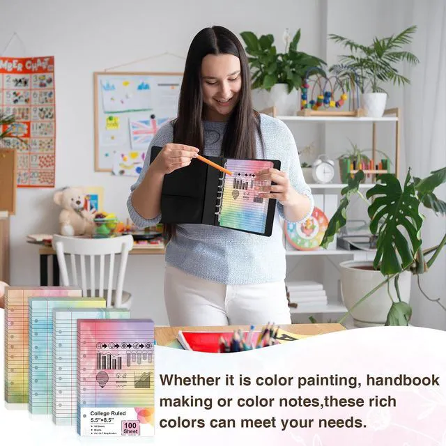 Alt view image 4 of 7 - 100 Sheet 5.5" x 8.5" Colored Loose Leaf Paper 7-Hole for 3/7 Ring Binders