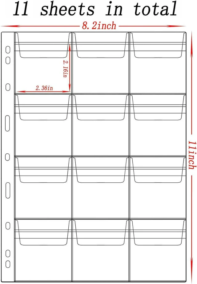 Alt view image 2 of 7 - 132 Pockets Coin Collection Supplies Pages for Coin Stamp Badge Collection | Standard 9 Hole Coin Collecting Pocket Page (12 Pocket -11 Sheets)