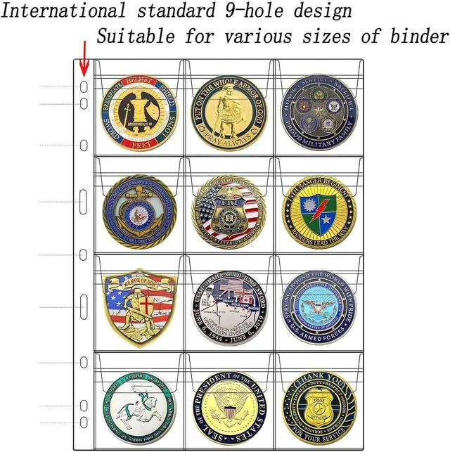 Alt view image 4 of 7 - 132 Pockets Coin Collection Supplies Pages for Coin Stamp Badge Collection | Standard 9 Hole Coin Collecting Pocket Page (12 Pocket -11 Sheets)