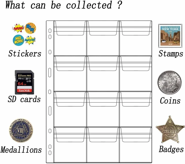 Alt view image 5 of 7 - 132 Pockets Coin Collection Supplies Pages for Coin Stamp Badge Collection | Standard 9 Hole Coin Collecting Pocket Page (12 Pocket -11 Sheets)