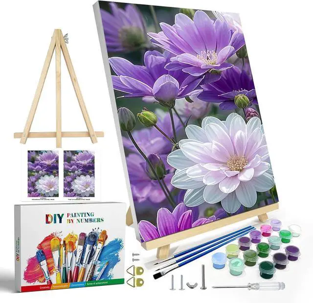 Main image of Paint by Numbers Kits for Adults with Frame, Flowers Paint by Numbers for Adults, Paint by Number Canvas for Adults with Easel, DIY Acrylic Oil Painting Kit for Home Wall Decor 8 x 12 Inch