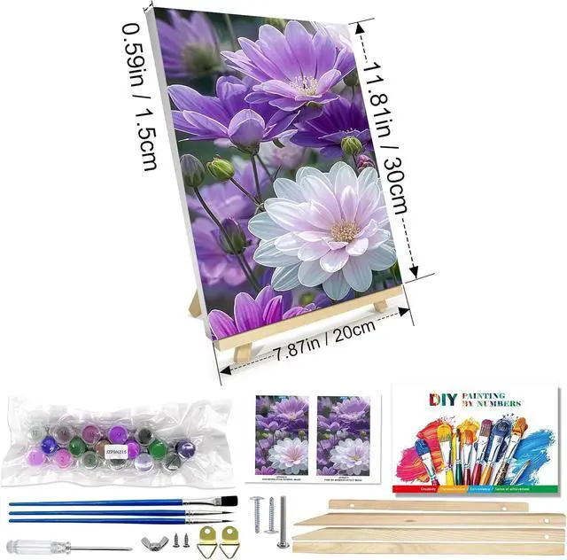 Alt view image 2 of 6 - Paint by Numbers Kits for Adults with Frame, Flowers Paint by Numbers for Adults, Paint by Number Canvas for Adults with Easel, DIY Acrylic Oil Painting Kit for Home Wall Decor 8 x 12 Inch