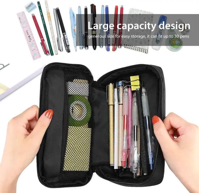 Alt view image 4 of 7 - Pencil Case Pen Bag for School Students Boys and Girls | Large Capacity Desk Pencil Holder Pouch with Double Zipper, Portable Stationery Organizer for School Office Supplies
