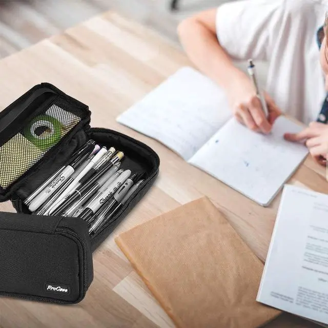 Alt view image 5 of 7 - Pencil Case Pen Bag for School Students Boys and Girls | Large Capacity Desk Pencil Holder Pouch with Double Zipper, Portable Stationery Organizer for School Office Supplies