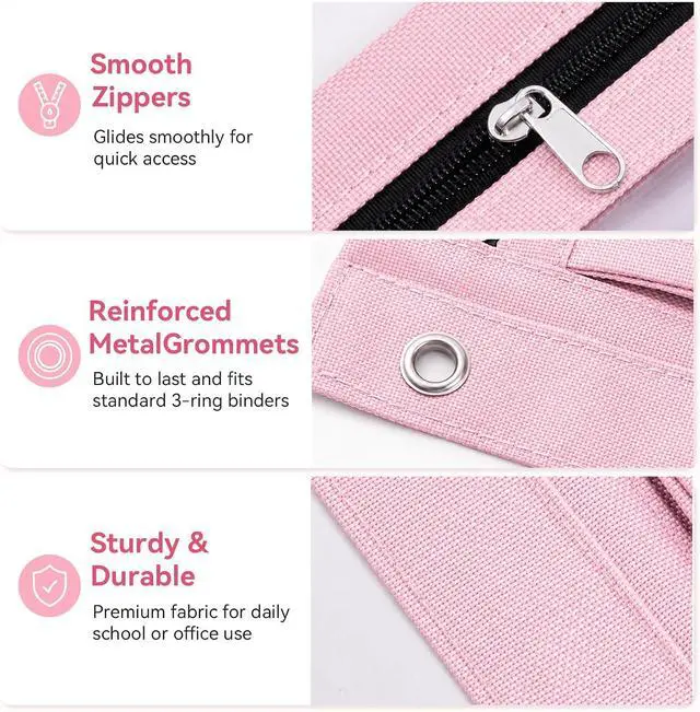 Alt view image 5 of 7 - Forvencer Pencil Pouch for 3 Ring Binder, 3-Pocket Zipper Pouch with 2 Front Expandable Pockets, Large Pencil Case with Clear Windows, Storage Organizer for School Supplies, Cables, Makeup, Black
