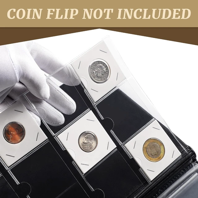 Alt view image 3 of 6 - Coin Flip Holder Albums - 120 Pockets 2x2 inches | Collection Storage Book Holder Supplies for Pounds Pence Cents CS4312BK