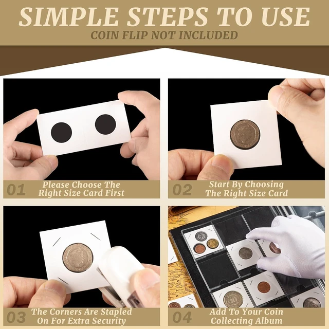 Alt view image 4 of 6 - Coin Flip Holder Albums - 120 Pockets 2x2 inches | Collection Storage Book Holder Supplies for Pounds Pence Cents CS4312BK