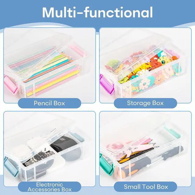Alt view image 6 of 7 - Large Plastic Clear Hart Pencil Box Case For Crayons, Markers, Art Supplies | Hard Pen Case Box With Secure Lid,Stackable Kids Boy Girls Storage Organizer Box For School Classroom Office,Blue