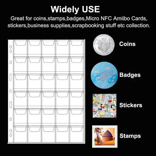 Alt view image 2 of 6 - 10 Sheets Coin Collection Pages, Inserts Coin Sleeves with 9 Hole for Album, Collecting Binder Protectors for Silver Dollar Bill Quarters Penny Stamp Currency(30 Pockets)