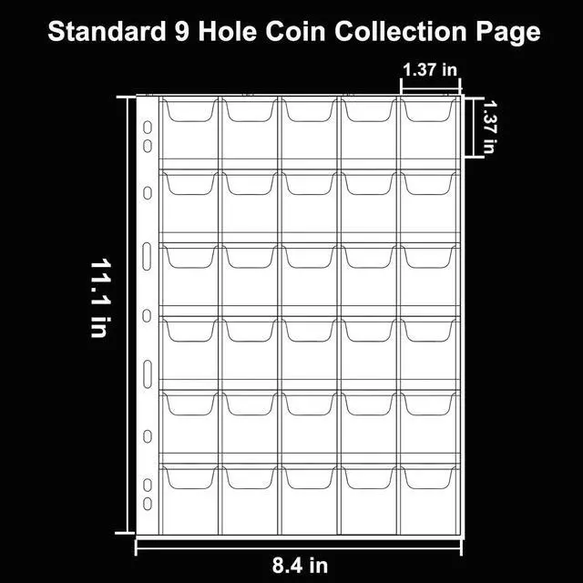 Alt view image 5 of 6 - 10 Sheets Coin Collection Pages, Inserts Coin Sleeves with 9 Hole for Album, Collecting Binder Protectors for Silver Dollar Bill Quarters Penny Stamp Currency(30 Pockets)