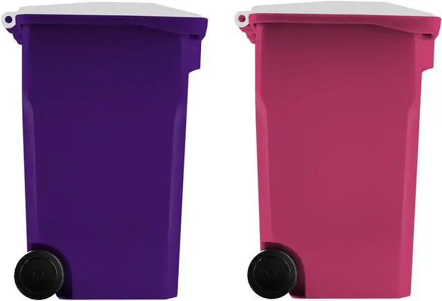 Alt view image 2 of 7 - Desk Pen Holder - Tiny Curbside Garbage Trash and Mini Recycle Can Set - Cool Plastic Pencil Cup Storage and Organizer - Small Toy Bin for Kids and Adults (Pink/Purple)