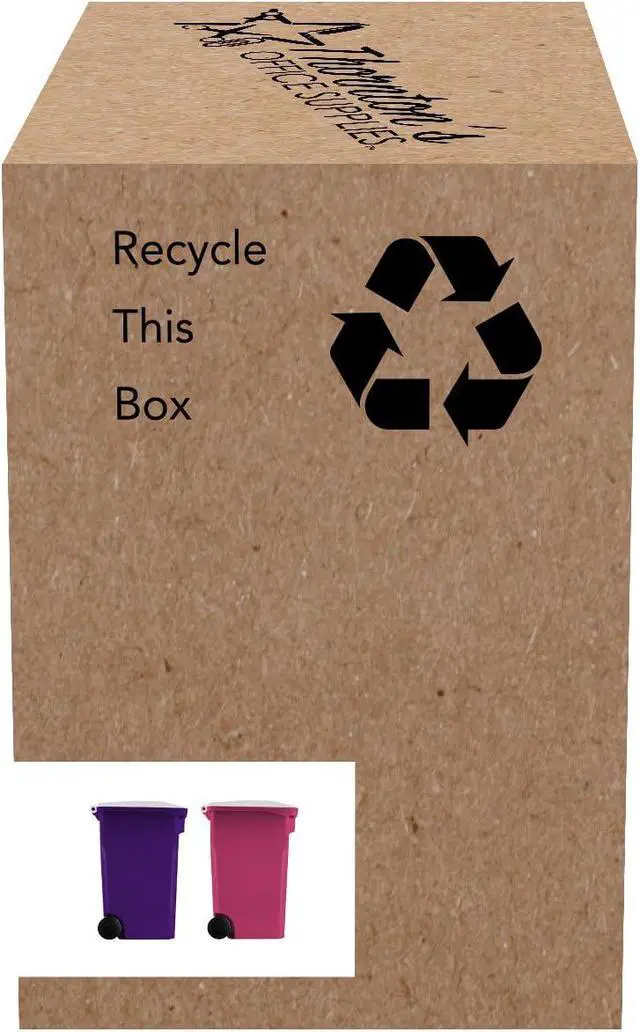 Alt view image 4 of 7 - Desk Pen Holder - Tiny Curbside Garbage Trash and Mini Recycle Can Set - Cool Plastic Pencil Cup Storage and Organizer - Small Toy Bin for Kids and Adults (Pink/Purple)
