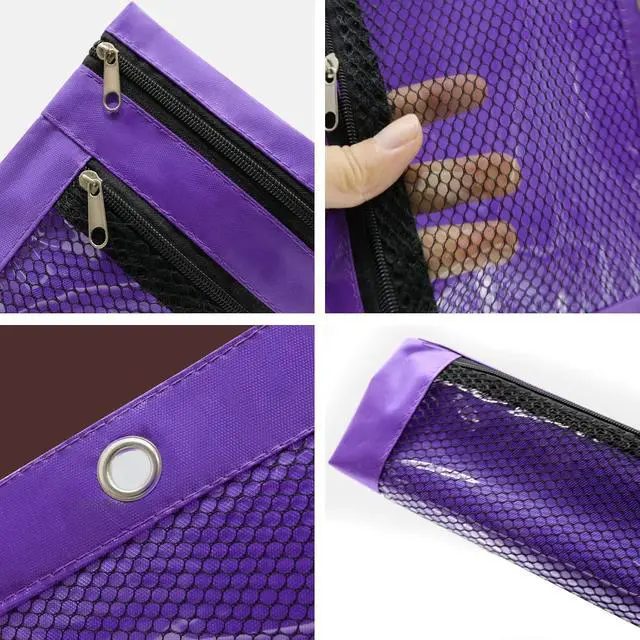 Alt view image 5 of 7 - Pencil Pouch for 3 Ring Binder, Heavy Duty Canvas Dual Zipper Pen Bag with Clear Window, Smooth Metal Zipper, Fit Standard 3-Ring Binders for School Office Travel Supplies (Purple)