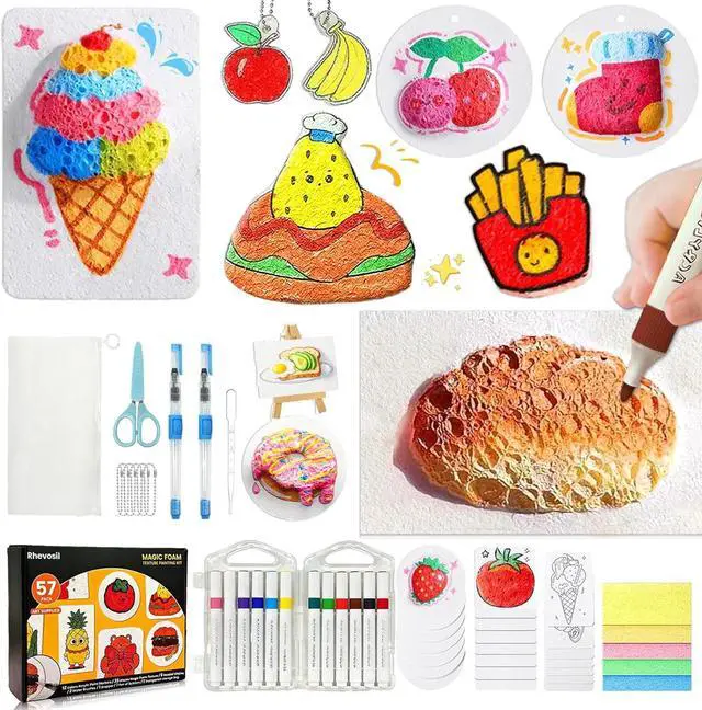 Main image of 57 Pcs Magic Foam Texture Painting Kit, Arts and Crafts for Girls 4-6-8-10, 3D Effect Texture Painting Set, DIY Bubble Drawing Pens Art Supplies, Puffy Magic Paint Set