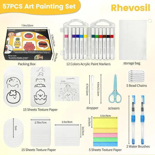 Alt view image 2 of 7 - 57 Pcs Magic Foam Texture Painting Kit, Arts and Crafts for Girls 4-6-8-10, 3D Effect Texture Painting Set, DIY Bubble Drawing Pens Art Supplies, Puffy Magic Paint Set
