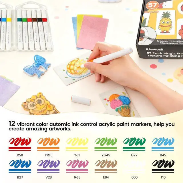 Alt view image 5 of 7 - 57 Pcs Magic Foam Texture Painting Kit, Arts and Crafts for Girls 4-6-8-10, 3D Effect Texture Painting Set, DIY Bubble Drawing Pens Art Supplies, Puffy Magic Paint Set