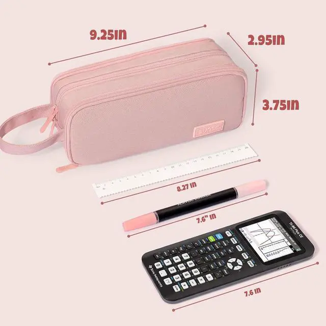 Alt view image 5 of 7 - Large Capacity Pencil Case with 3 Compartment, Extra Big Pencil Pouch, Pencil Bag with Zipper, Cute High Stationery Organizer, Oxford Pen Box School Supplies for Student Teen Girls Boys, Pink