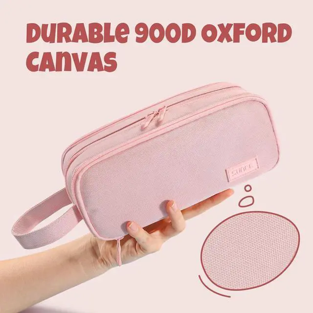 Alt view image 6 of 7 - Large Capacity Pencil Case with 3 Compartment, Extra Big Pencil Pouch, Pencil Bag with Zipper, Cute High Stationery Organizer, Oxford Pen Box School Supplies for Student Teen Girls Boys, Pink