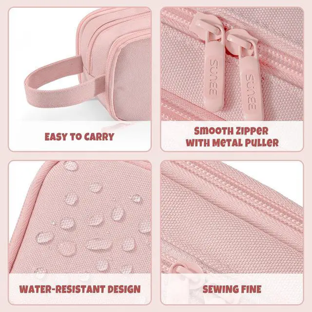 Alt view image 7 of 7 - Large Capacity Pencil Case with 3 Compartment, Extra Big Pencil Pouch, Pencil Bag with Zipper, Cute High Stationery Organizer, Oxford Pen Box School Supplies for Student Teen Girls Boys, Pink