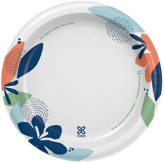 Alt view image 2 of 5 - 8.5 Inch Multi-Color Disposable Paper Plates 50 Count, 2X Stronger, Soak-Proof, Microwavable Compostable Plates for Picnic, BBQ & Party