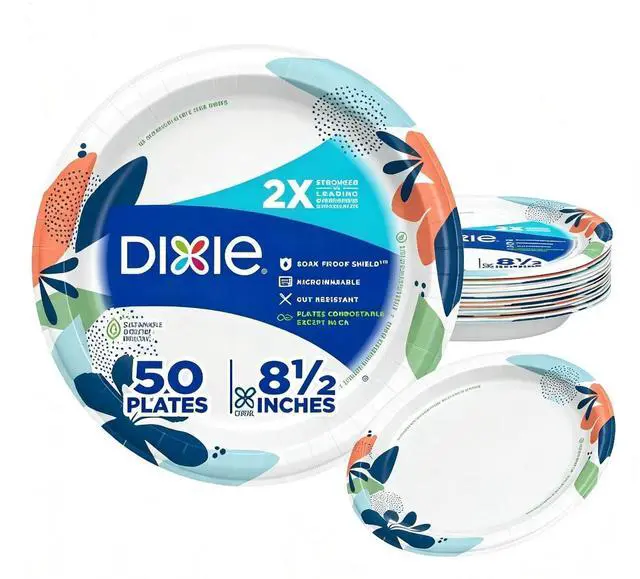 Main image of 8.5 Inch Multi-Color Disposable Paper Plates 50 Count, 2X Stronger, Soak-Proof, Microwavable Compostable Plates for Picnic, BBQ & Party