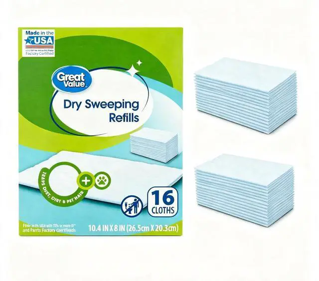 Main image of Disposable Dry Sweeping Cloth Refills 16 Count, 10.4in x 8in Dust Mop Pads for Multi-Surface Dry Floor Cleaning