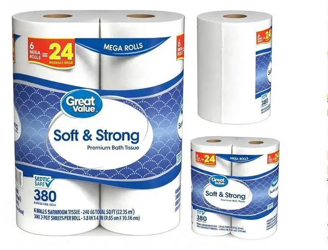 Main image of Soft & Strong Premium 2-Ply Toilet Paper 6 Mega Rolls, 380 Sheets Per Roll, Embossed Unscented White Bath Tissue