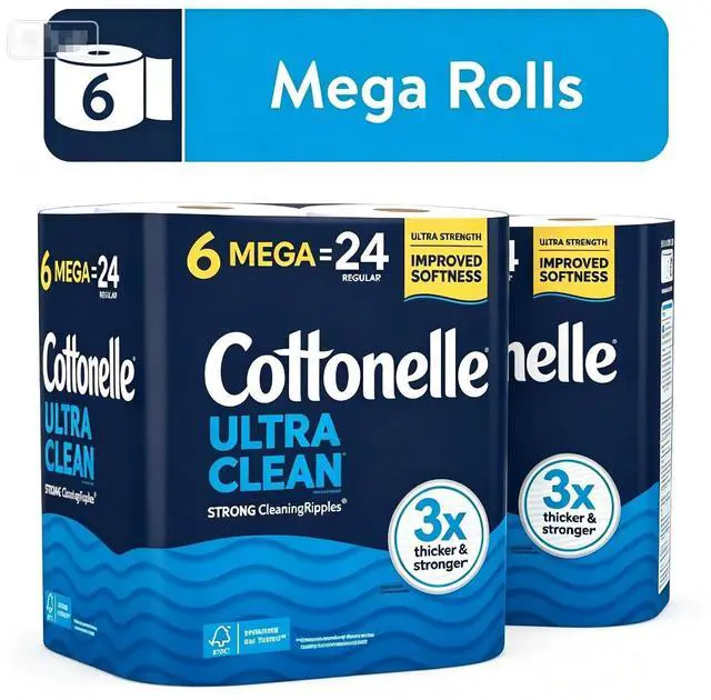 Main image of 6 Mega Rolls Cottonelle Ultra Clean Toilet Tissue, Soft, No Perfumes & Dyes, Fast Dissolving for Septic Systems