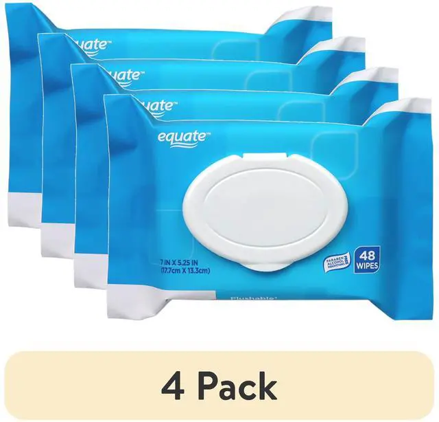 Main image of Hypoallergenic Flushable Wipes, 7"x 5.25", Compliant with INDA Flushable Guidelines, 4 Pack Set