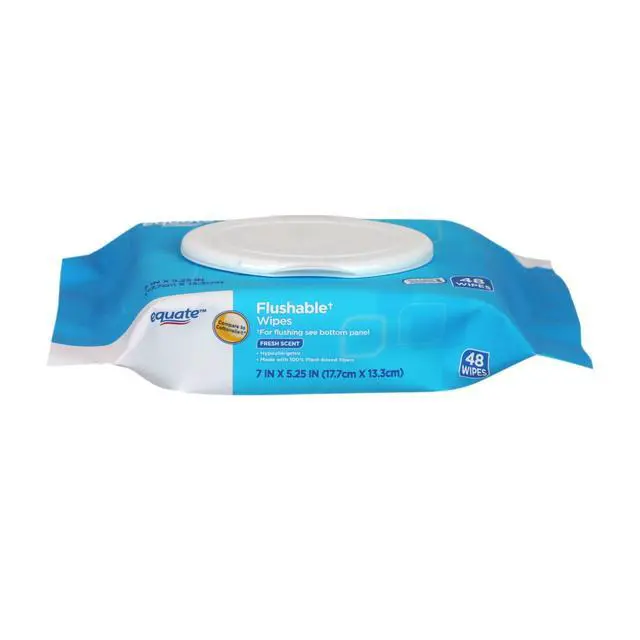 Alt view image 2 of 4 - Hypoallergenic Flushable Wipes, 7"x 5.25", Compliant with INDA Flushable Guidelines, 4 Pack Set