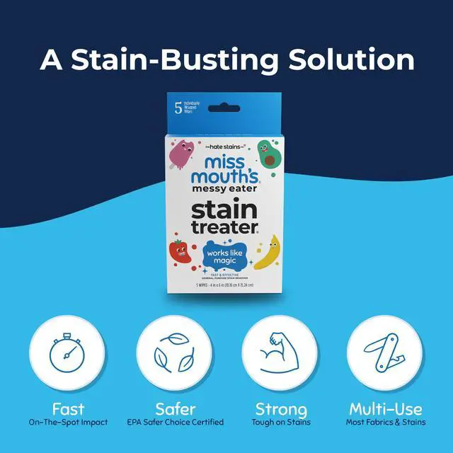 Alt view image 3 of 4 - Messy Eater Stain Treater Wipes 5 Pack, Gentle Stain Remover for Baby & Kids, Works on Food, Grease & Coffee Stains