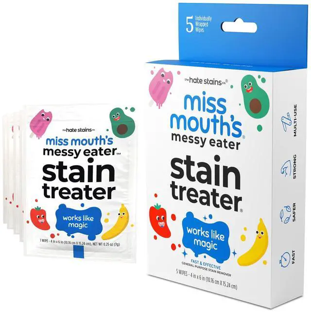 Main image of Messy Eater Stain Treater Wipes 5 Pack, Gentle Stain Remover for Baby & Kids, Works on Food, Grease & Coffee Stains