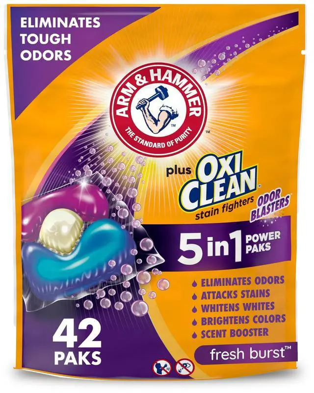 Main image of ARM & HAMMER Plus OxiClean Odor Blasters 5-in-1 Laundry Detergent Power Paks Fresh Burst 42 Ct, Stain & Odor Removal