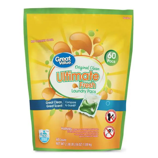 Alt view image 3 of 6 - 60 Ct AllInOne Laundry Pacs Original Clean, MessFree PreMeasured Detergent for Household Washing