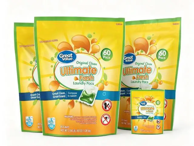 Main image of 60 Ct AllInOne Laundry Pacs Original Clean, MessFree PreMeasured Detergent for Household Washing