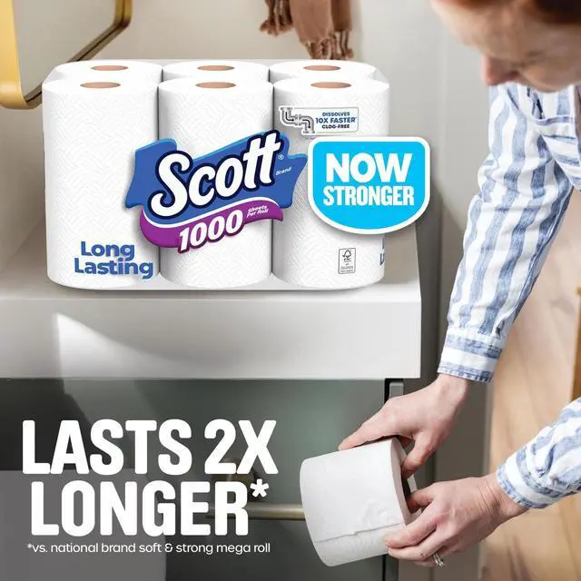 Alt view image 3 of 4 - 12Roll Household Toilet Paper, 1000 Sheets Each Roll, QuickDissolving for LowFlow Toilets