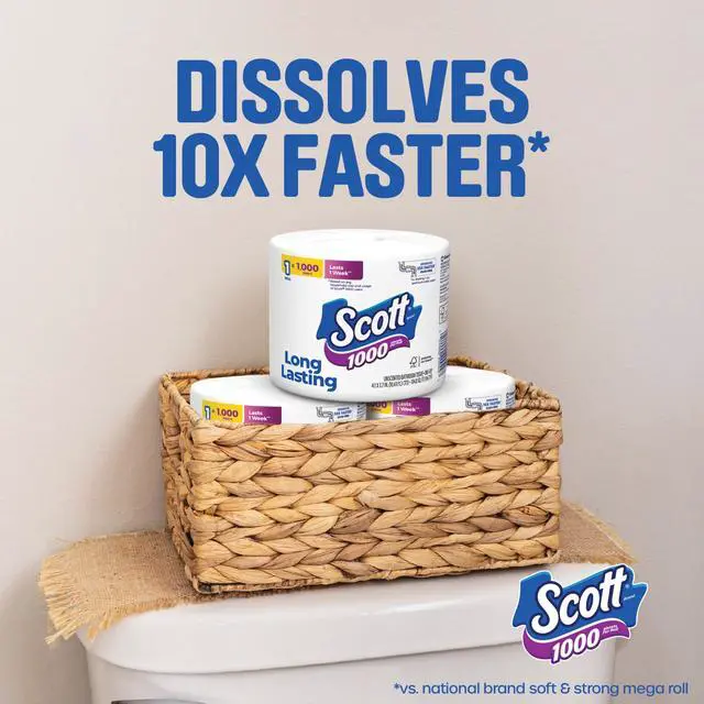 Alt view image 2 of 4 - 12Roll Household Toilet Paper, 1000 Sheets Each Roll, QuickDissolving for LowFlow Toilets