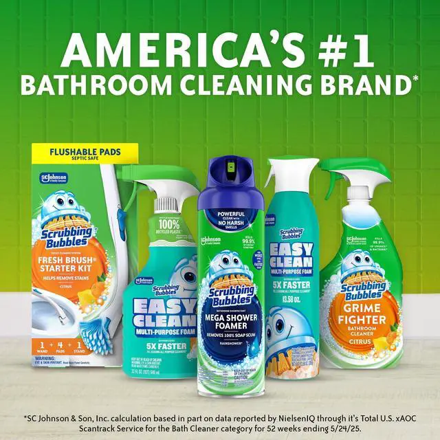 Alt view image 3 of 5 - Scrubbing Bubbles Mega Shower Foamer Aerosol Rainshower Scent 20 oz, WideSpray Foaming Bathroom Cleaner for Tub, Tile & Shower