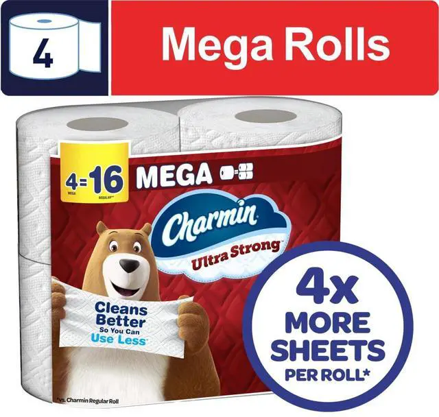 Main image of 4 MegaRoll UltraStrong Bath Tissue, 220 Sheets Each Roll, DiamondWeave WashclothLike Texture for Daily Bathroom Use