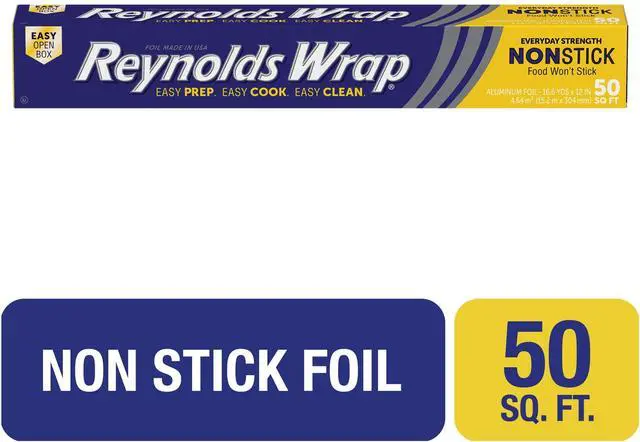 Main image of 50 Sq Ft NonStick Aluminum Foil Roll, 12Inch Width, DullSide NonStick Coating for EasyRelease Food Prep & Quick CleanUp