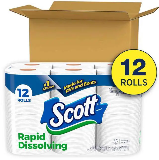 Main image of 12 DoubleRoll RapidDissolve Bath Tissue, SepticSafe for RV, Boat & LowFlow Toilets, ClogFree Household Camping Bathroom Supply
