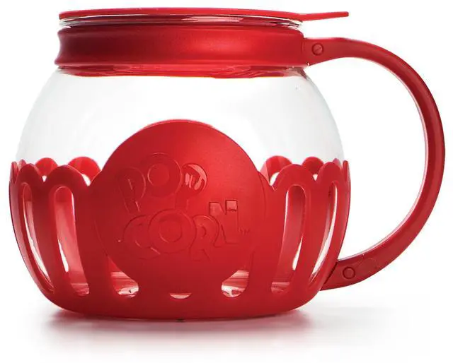 Alt view image 3 of 6 - Tasty MicroPop 1.5 qt Borosilicate Glass Microwave Popcorn Maker, Red, OilFree Popcorn Popper with DualFunction Lid & Ergonomic Silicone Handle