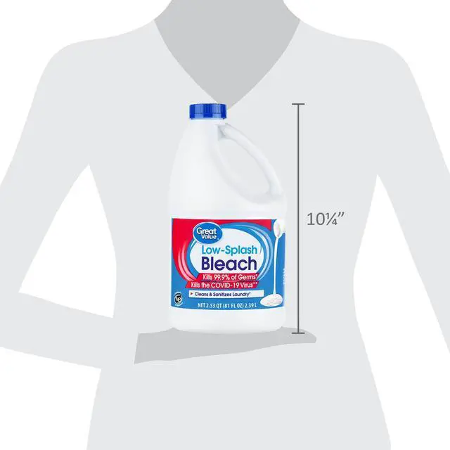 Alt view image 2 of 7 - Great Value 81 fl oz MultiUse Liquid Bleach, LowSplash Formula, ValueSize Container for Fabric Whitening and Household HardSurface Maintenance